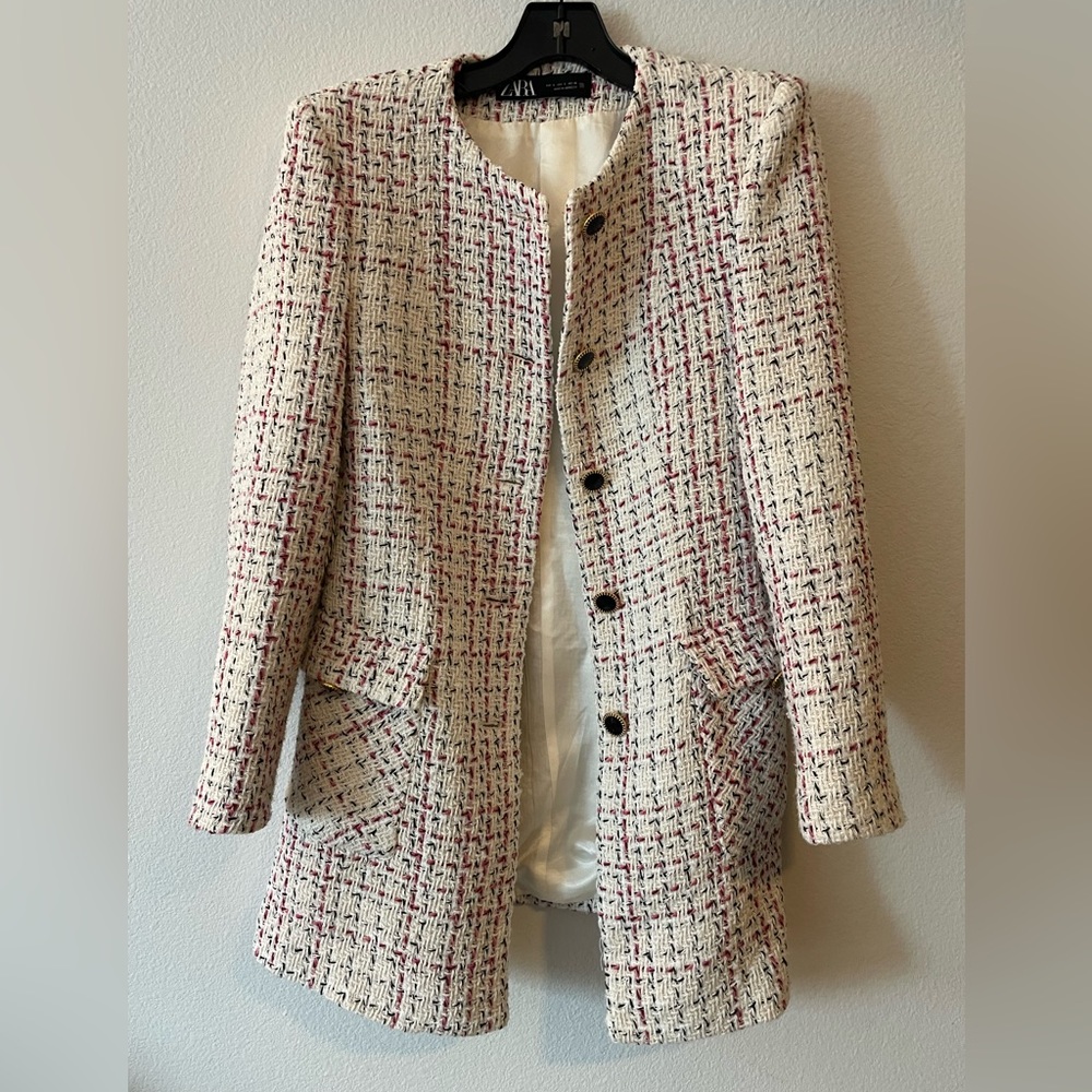 Zara Pink and Black Tweed Jacket Size Small